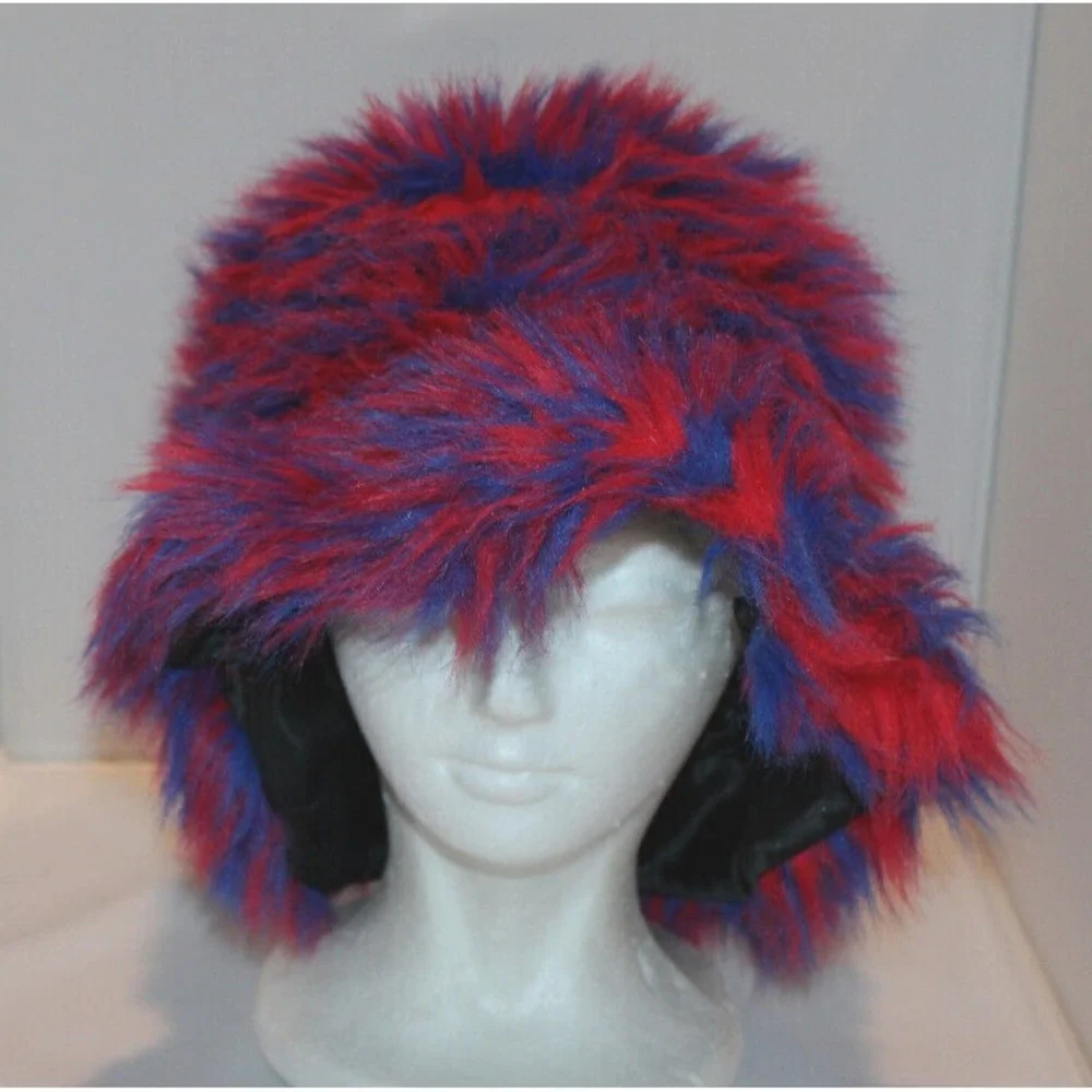 colorful Knott's Berry Farm Fuzzy Floppy bucket hat Red & Blue HTF Rare